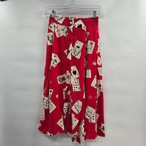 Collectif Megan Cat Red Crouper Playing Cards Swing Skirt Size 2